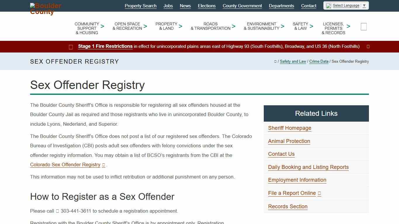 Sex Offender Registry - Boulder County