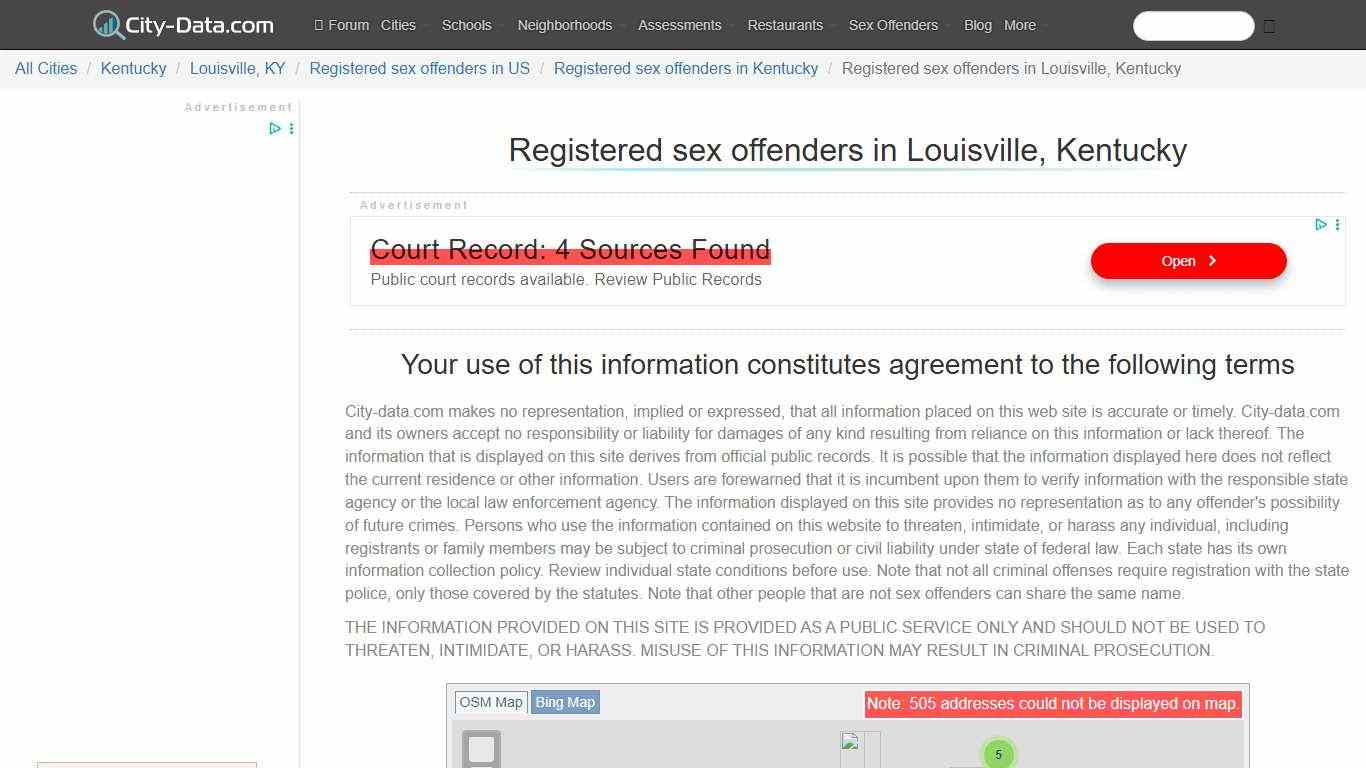 Registered sex offenders in Louisville, Kentucky - crimes listed, registry-based, living in this city